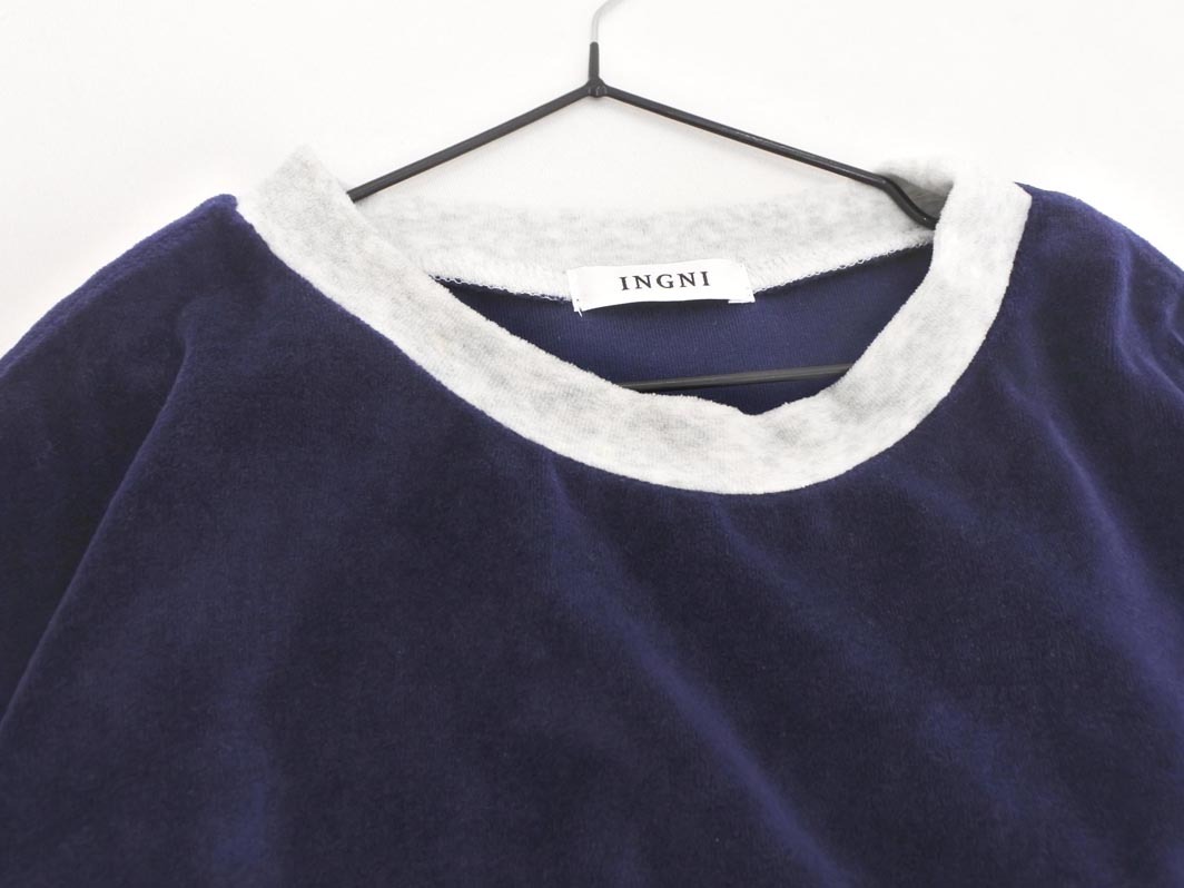 INGNI イング ベロア 刺繍 プルオーバー sizeM/紺 ◇■ ☆ fab4 レディース