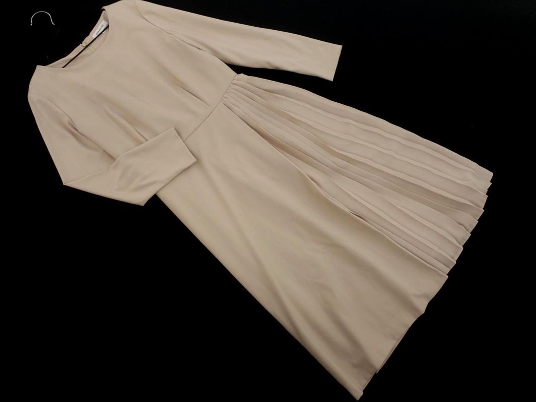 NATURAL BEAUTY BASIC ナチュラルビューティーベーシック プリーツ 切替 ワンピース sizeS/ベージュ ■◇ ☆ fab4 レディース