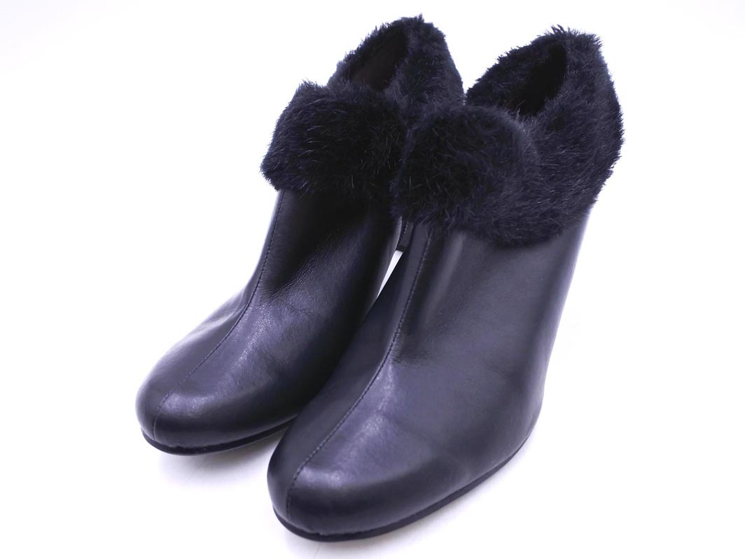 KIBERA キベラ レザー フェイクファー ブーティー ブーツ size24.5/黒 ◇■ ☆ fab4 レディース