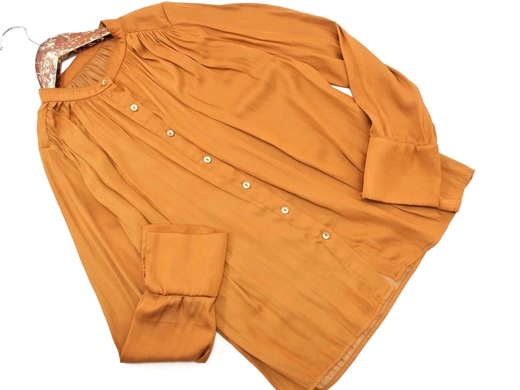 ネコポスOK titivate ティティベイト サテン バンドカラー ブラウス シャツ sizeS/キャメル ◇■ ☆ fab4 レディース