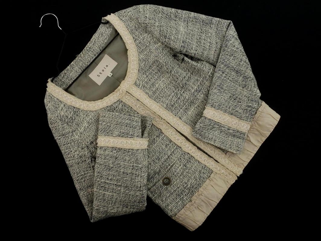 Stola. ストラ ウール混 ノーカラー ジャケット size38/グレー ◇■ ☆ fab4 レディース