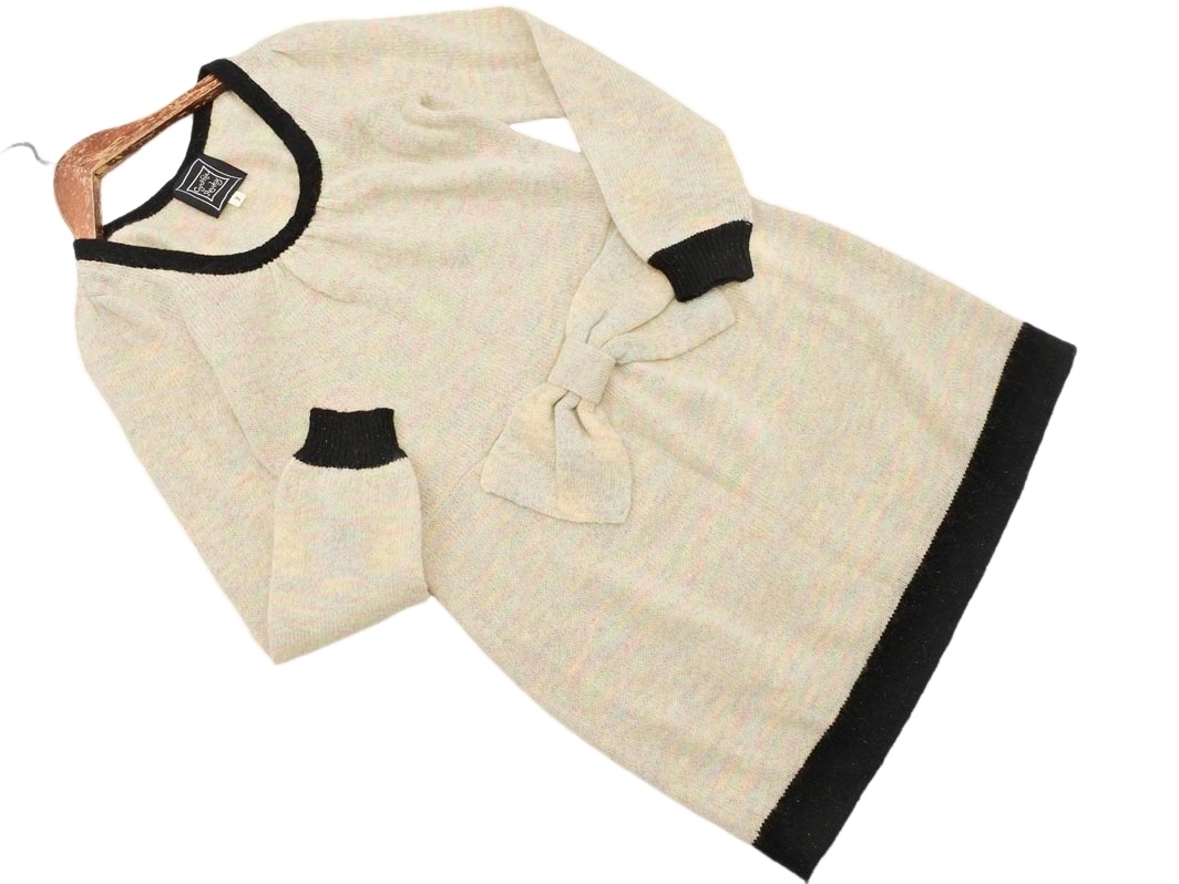 CYNTHIA ROWLEY シンシアローリー ウール混 リボン ニット ワンピース size2/ベージュ ◇■ ☆ fab4 レディース