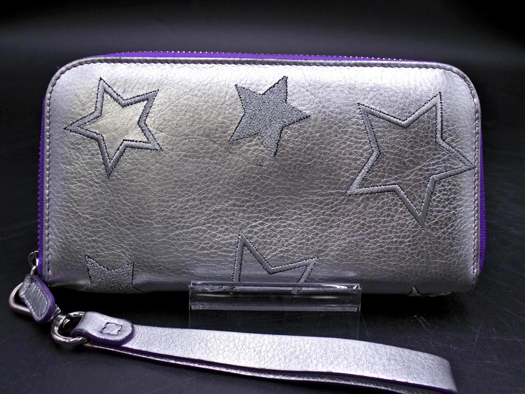 NUR BY DONATELLA LUCCHI ヌール バイ ドナテラルッキ レザー 星柄 ラウンドジップ 長 財布 シルバー ■■ ☆ fab5 レディース