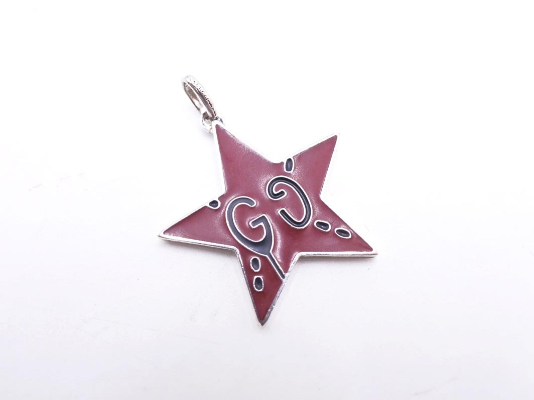 GUCCI グッチ 星 リバーシブル ペンダントトップ シルバーｘ赤 ■■ ☆ fab5 レディース