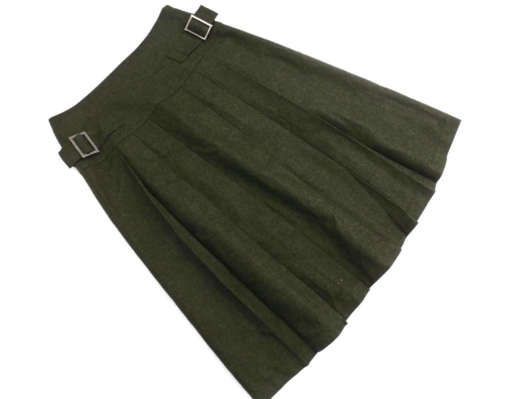L EQUIPE レキップ yoshie inaba ヨシエイナバ カシミヤ混 プリーツ スカート size9/カーキ ◇■ ☆ fab6 レディース
