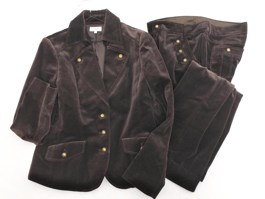 ensuite エンスウィート ベロア ジャケット パンツ セットアップ size3/茶 ◇■ ☆ fab6 レディース