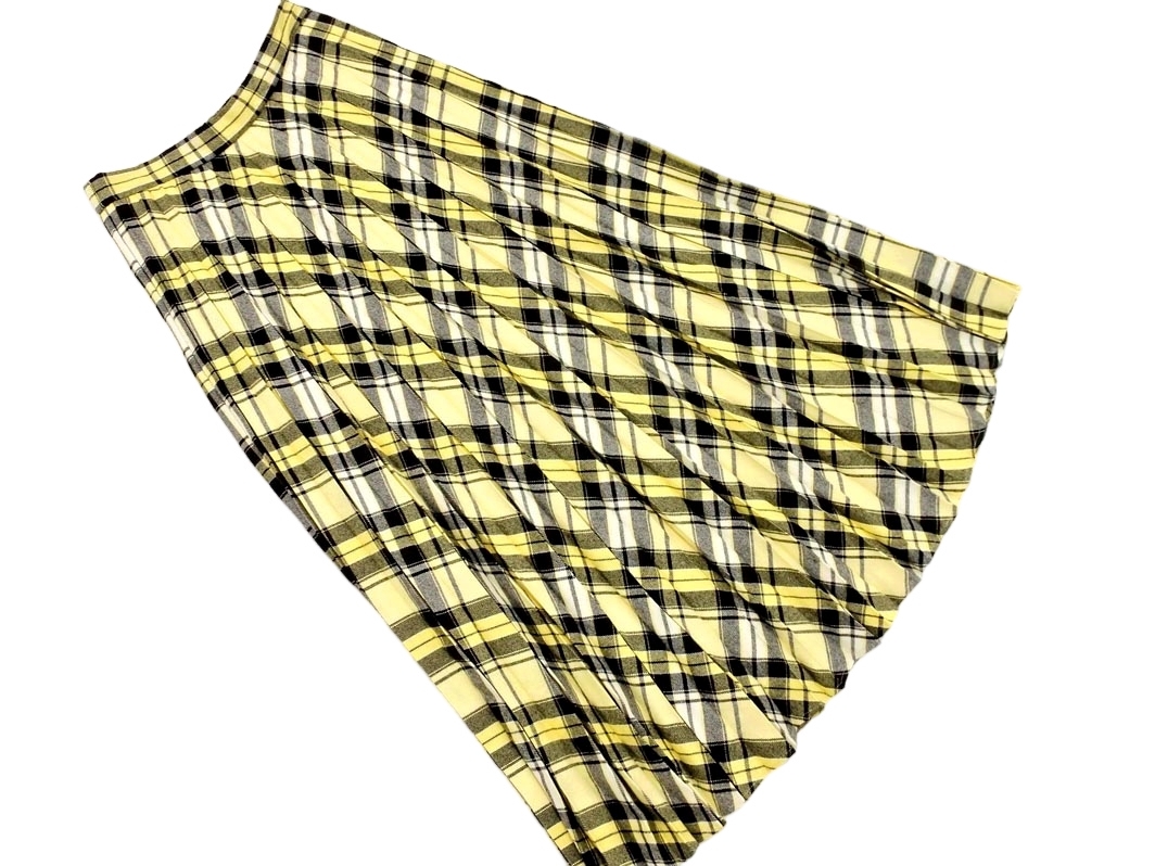 BABYLONE バビロン ウール100% チェック プリーツ スカート size38/黄ｘ黒 ◇■ ☆ fab7 レディース