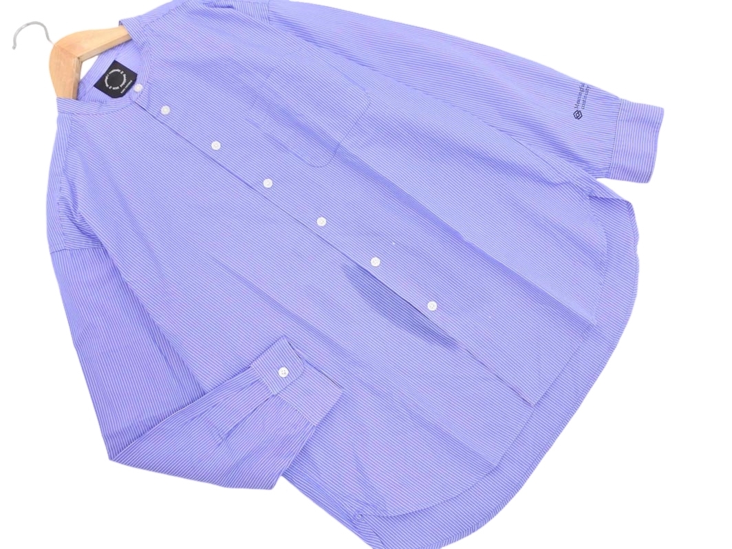 nano universe ナノユニバース ストライプ バンドカラー シャツ sizeM/青 ■◇ ☆ fab6 メンズ