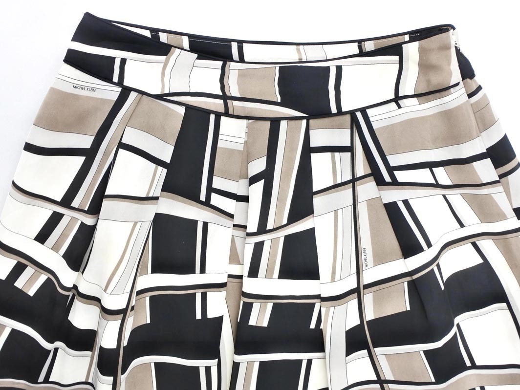 ネコポスOK MICHEL KLEIN ミッシェルクラン 総柄 スカート size36/白ｘ黒ｘブラウン ■◇ ☆ fab7 レディース