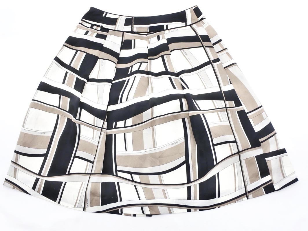 ネコポスOK MICHEL KLEIN ミッシェルクラン 総柄 スカート size36/白ｘ黒ｘブラウン ■◇ ☆ fab7 レディース