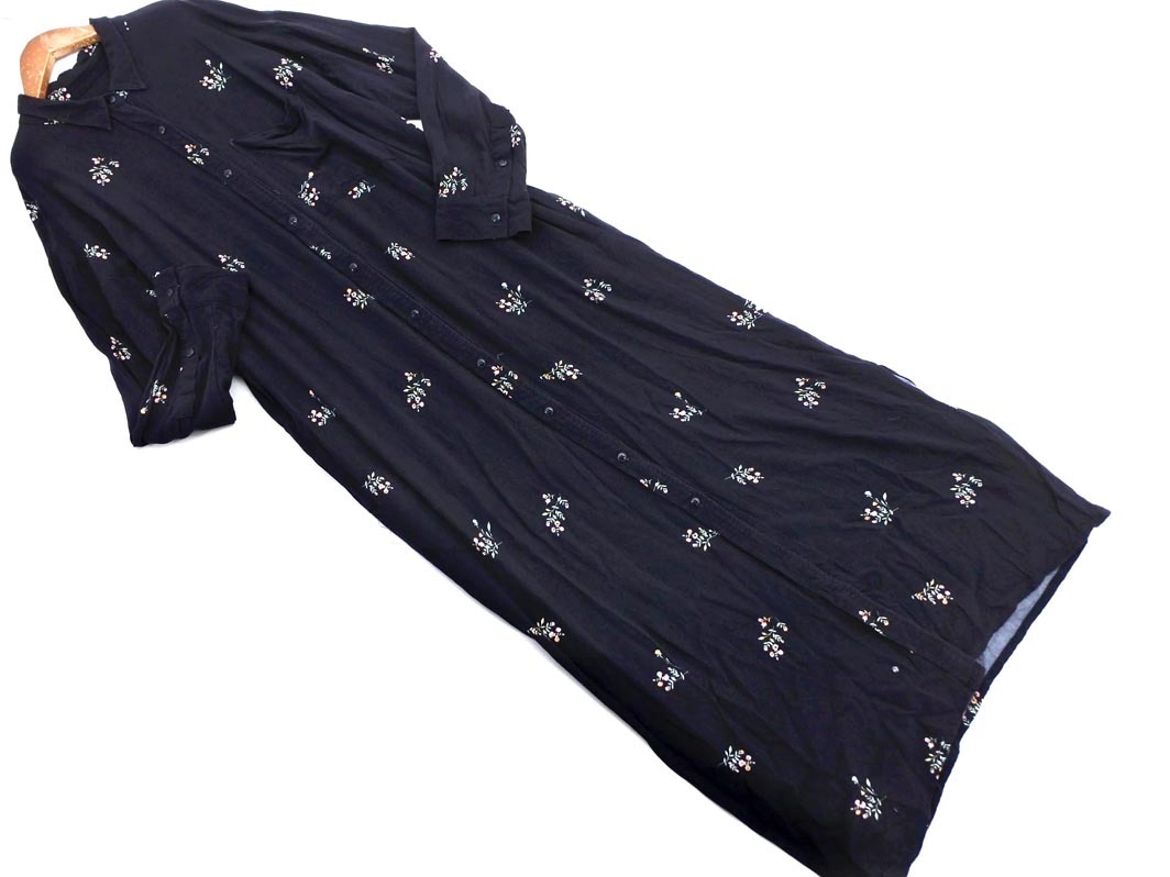 ネコポスOK sacrecoeur サクレクール Adam et Rope アダムエロペ 別注 花柄 マキシ シャツ ワンピース sizeS/黒 ■◇ ☆ fab7 レディース