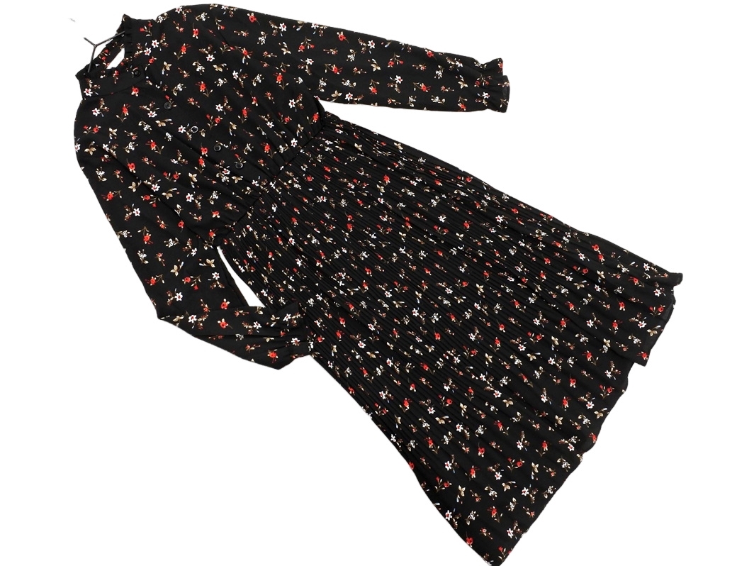 ネコポスOK GRL グレイル シフォン 花柄 スタンドカラー ワンピース sizeM/黒 ◇■ ☆ fab7 レディース