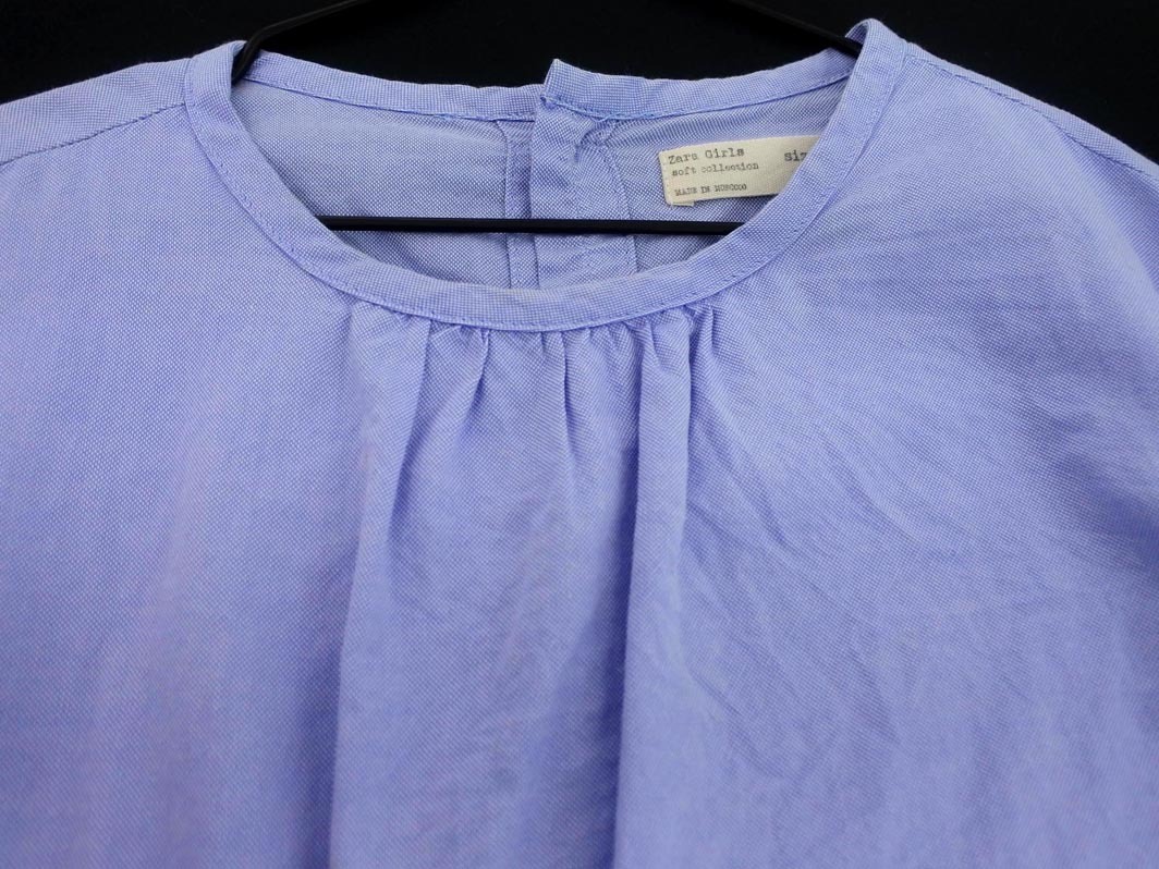 ネコポスOK ZARA Girls ザラガールズ バックボタン ギャザー ブラウス シャツ 164cm 水色 ■◇ ☆ fac2 子供服
