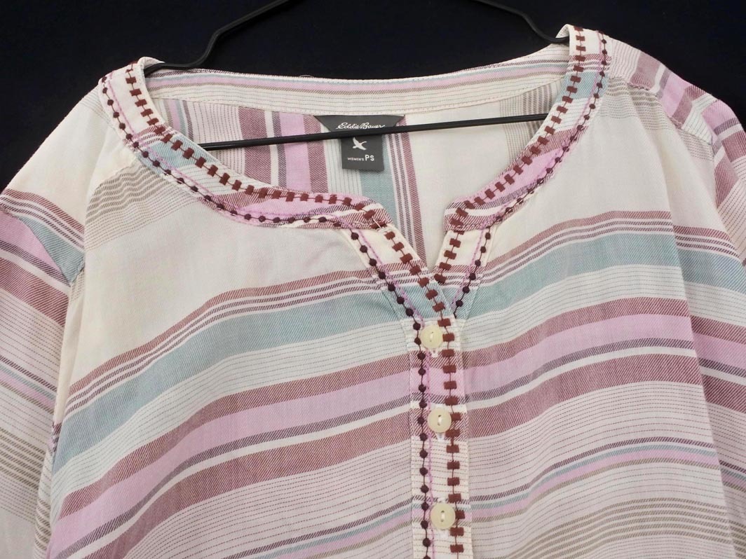 ネコポスOK Eddie Bauer エディーバウアー ボーダー ブラウス シャツ sizePS/オフホワイト ■◇ ☆ fac1 レディース