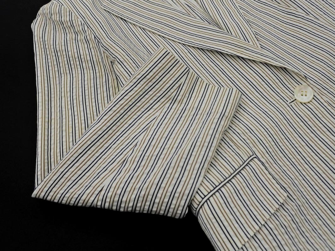 Aquascutum アクアスキュータム ストライプ テーラード ジャケット size5S/白ｘ紺ｘベージュ ■◇ ☆ fac2 レディース