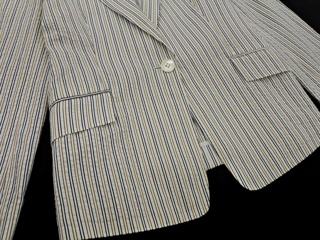 Aquascutum アクアスキュータム ストライプ テーラード ジャケット size5S/白ｘ紺ｘベージュ ■◇ ☆ fac2 レディース