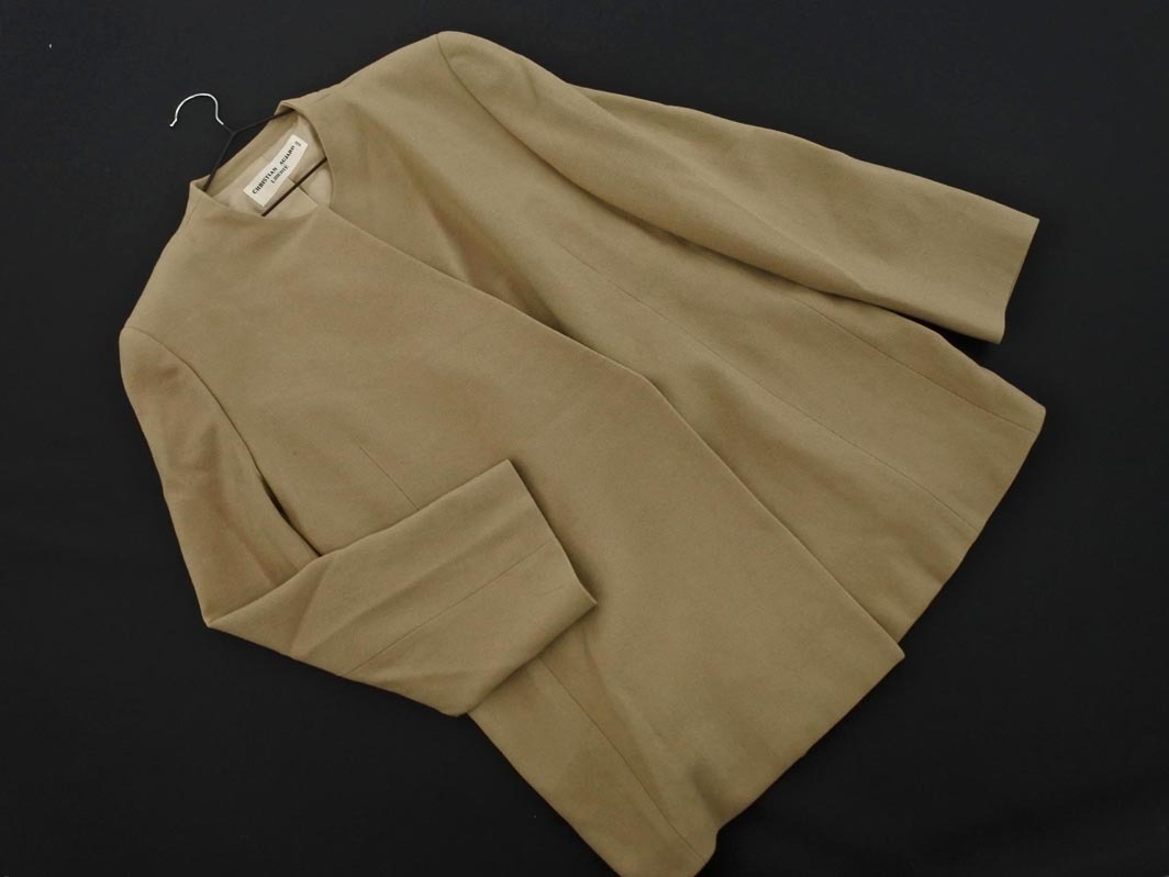 CHRISTIAN AUJARD クリスチャンオジャール ウール混 ノーカラー ジャケット size13/ベージュ ◇■ ☆ fac9 レディース