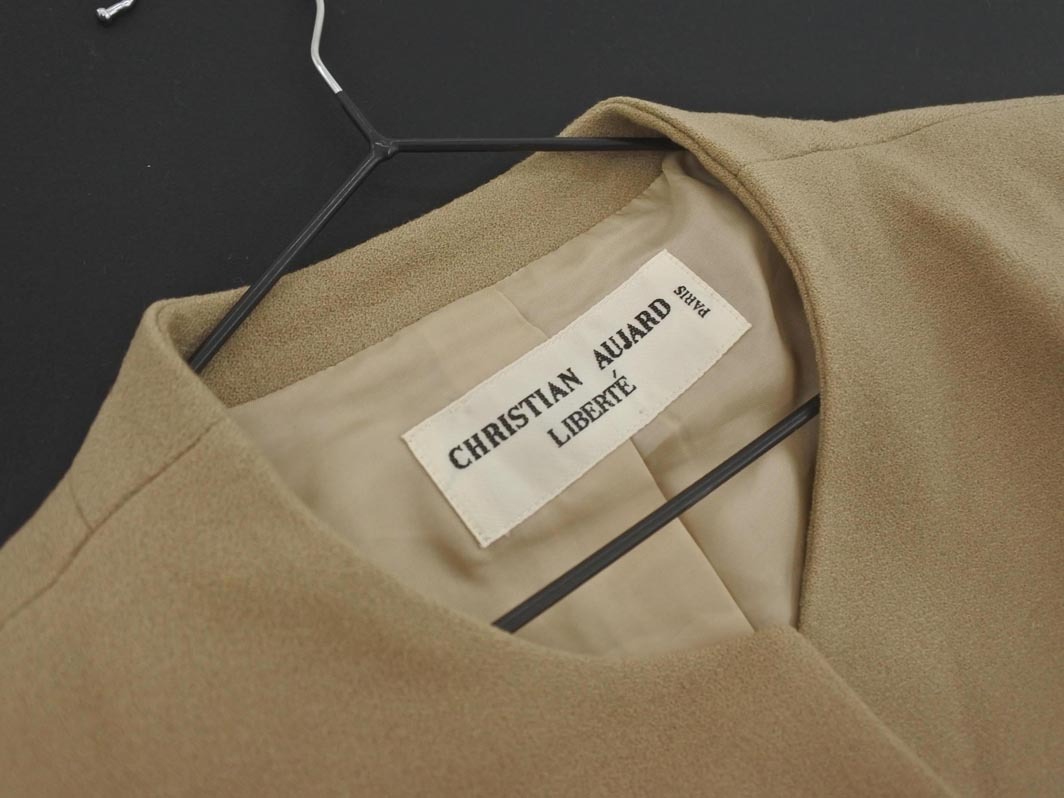 CHRISTIAN AUJARD クリスチャンオジャール ウール混 ノーカラー ジャケット size13/ベージュ ◇■ ☆ fac9 レディース