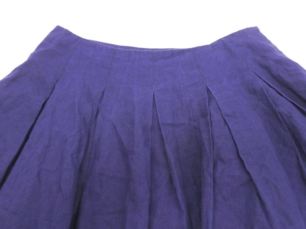 LEQUIPE レキップ リネン100% プリーツ フレア スカート size38/紺 ■◇ ☆ fac9 レディース