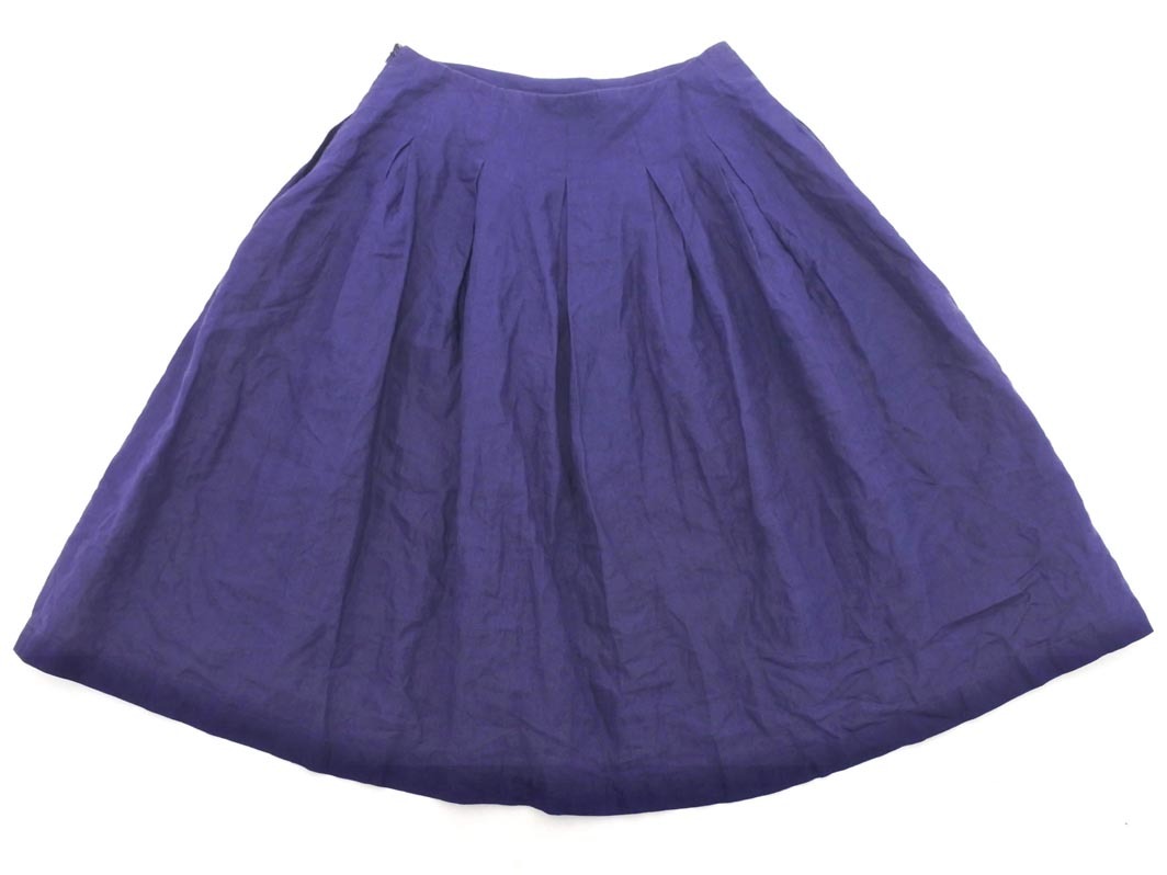 LEQUIPE レキップ リネン100% プリーツ フレア スカート size38/紺 ■◇ ☆ fac9 レディース