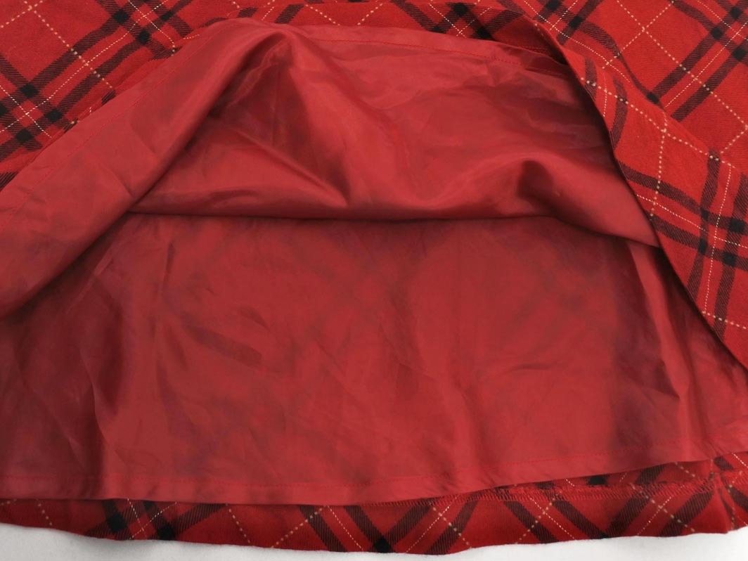 KUMIKYOKU 組曲 ウール100% チェック Aライン 臺(tái)形 スカート size3/赤 ◇■ ☆ fac9 レディース