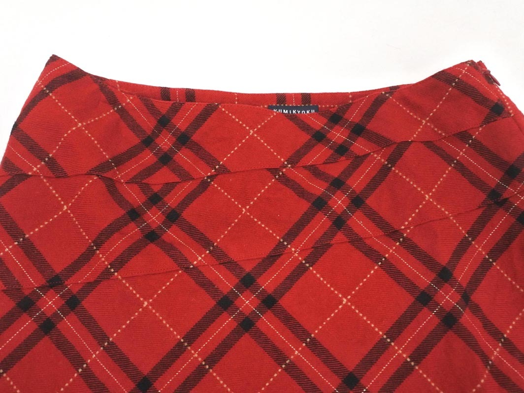 KUMIKYOKU 組曲 ウール100% チェック Aライン 臺(tái)形 スカート size3/赤 ◇■ ☆ fac9 レディース