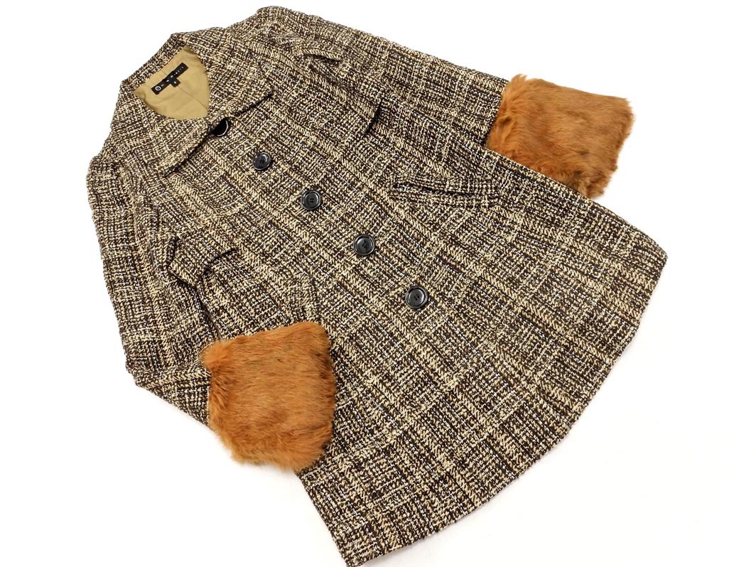 manics マニックス ウール混 ツイード ラビットファー コート size2/茶 ◇■ ☆ fac9 レディース