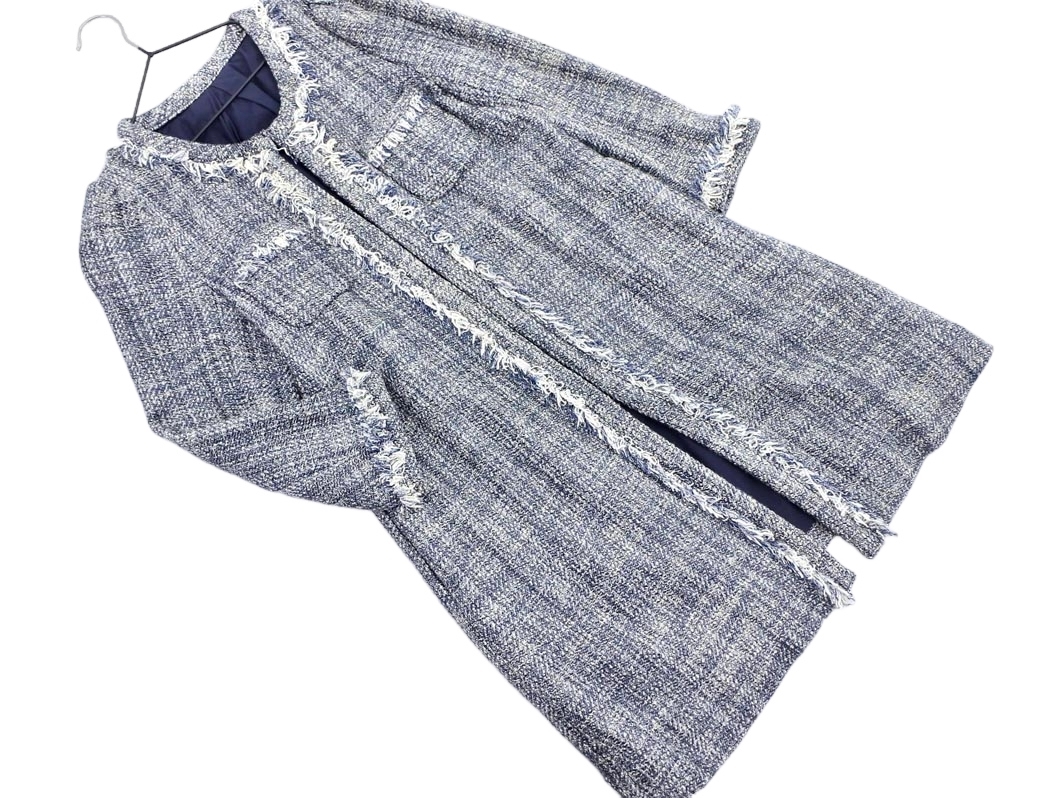 FLORENT フローレント ツイード ノーカラー コート 紺 ◇■ ☆ fac7 レディース