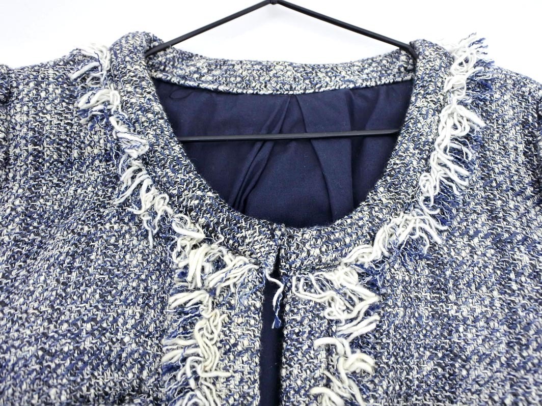 FLORENT フローレント ツイード ノーカラー コート 紺 ◇■ ☆ fac7 レディース