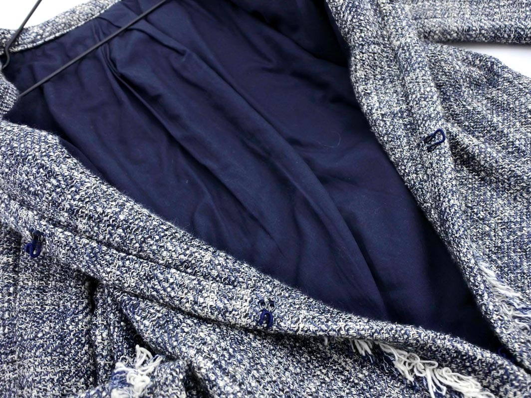 FLORENT フローレント ツイード ノーカラー コート 紺 ◇■ ☆ fac7 レディース