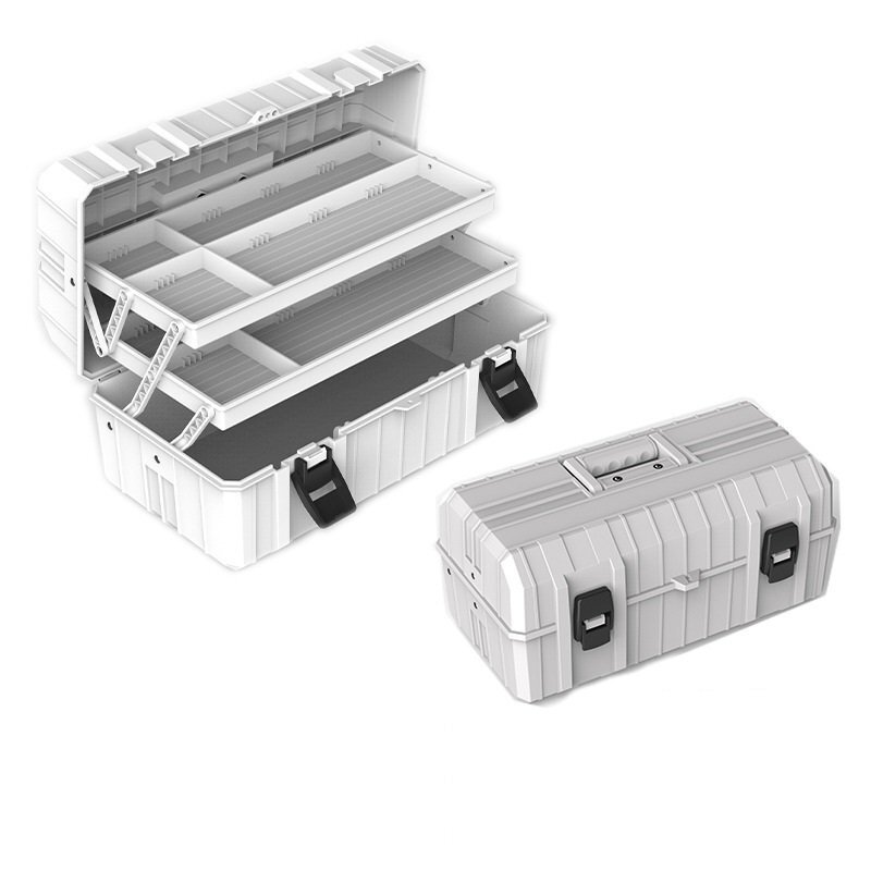 工具箱 ツールボックス 工具収納 収納ボックス 三段 大容量 取っ手付 工具入れ 移動が便利 折りたたみ式 道具箱 (グレー)
