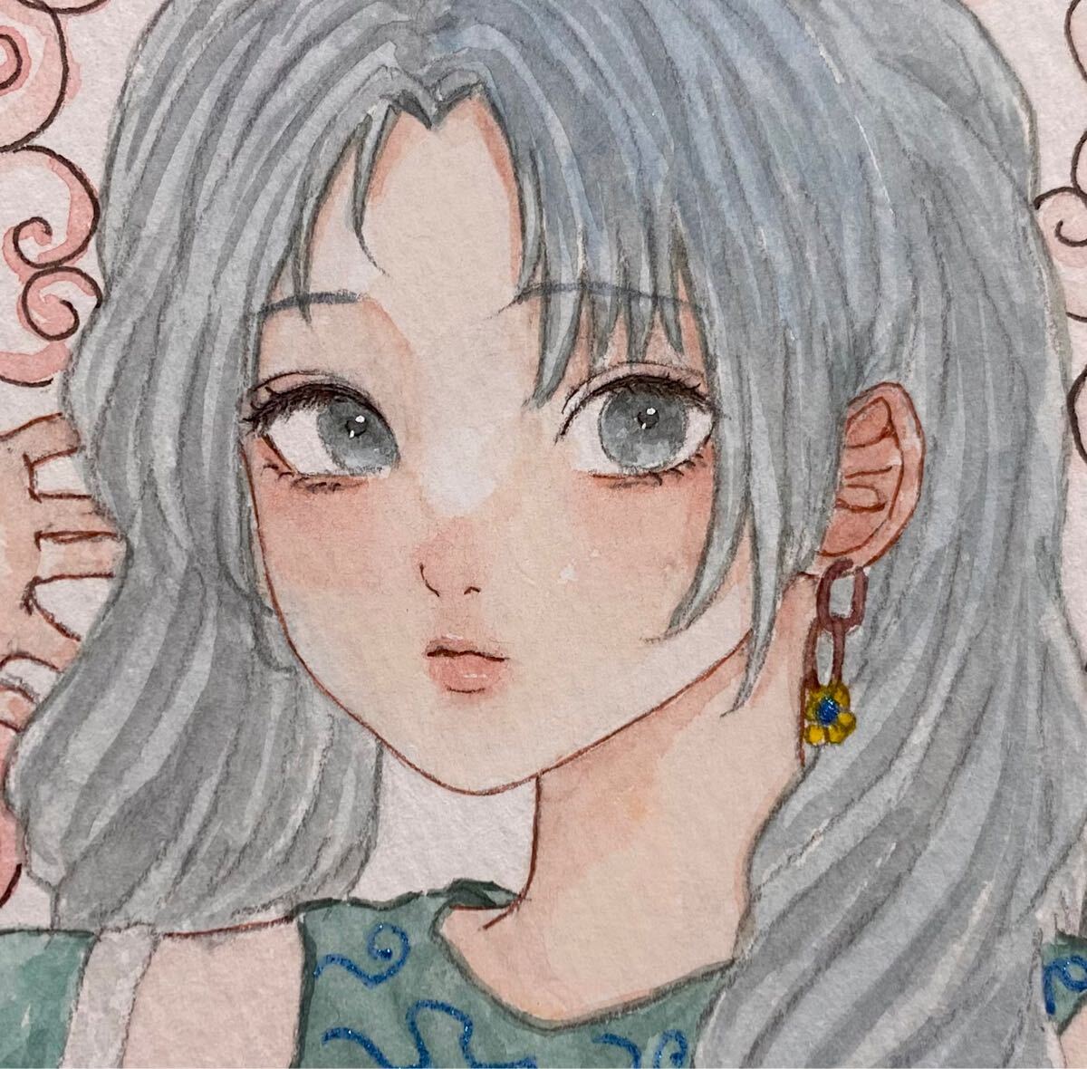 手描きイラスト オリジナル 原画 創作 水彩画 女の子 アナログ 手描きイラスト オリジナル 原画 創作 水彩画 女の子 アナログ