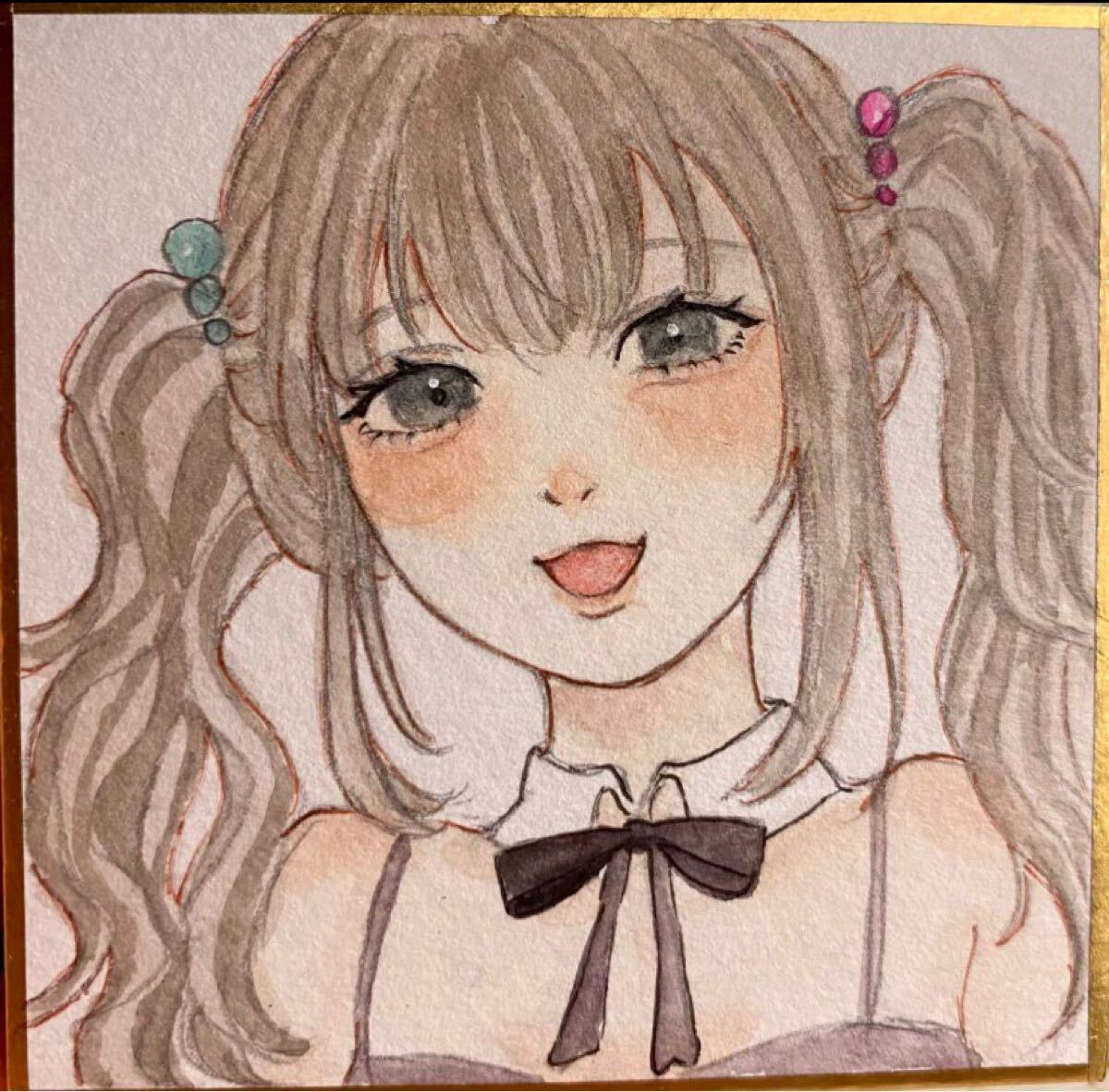 色紙☆手描きイラスト 不思議の国のアリス アナログ 女の子