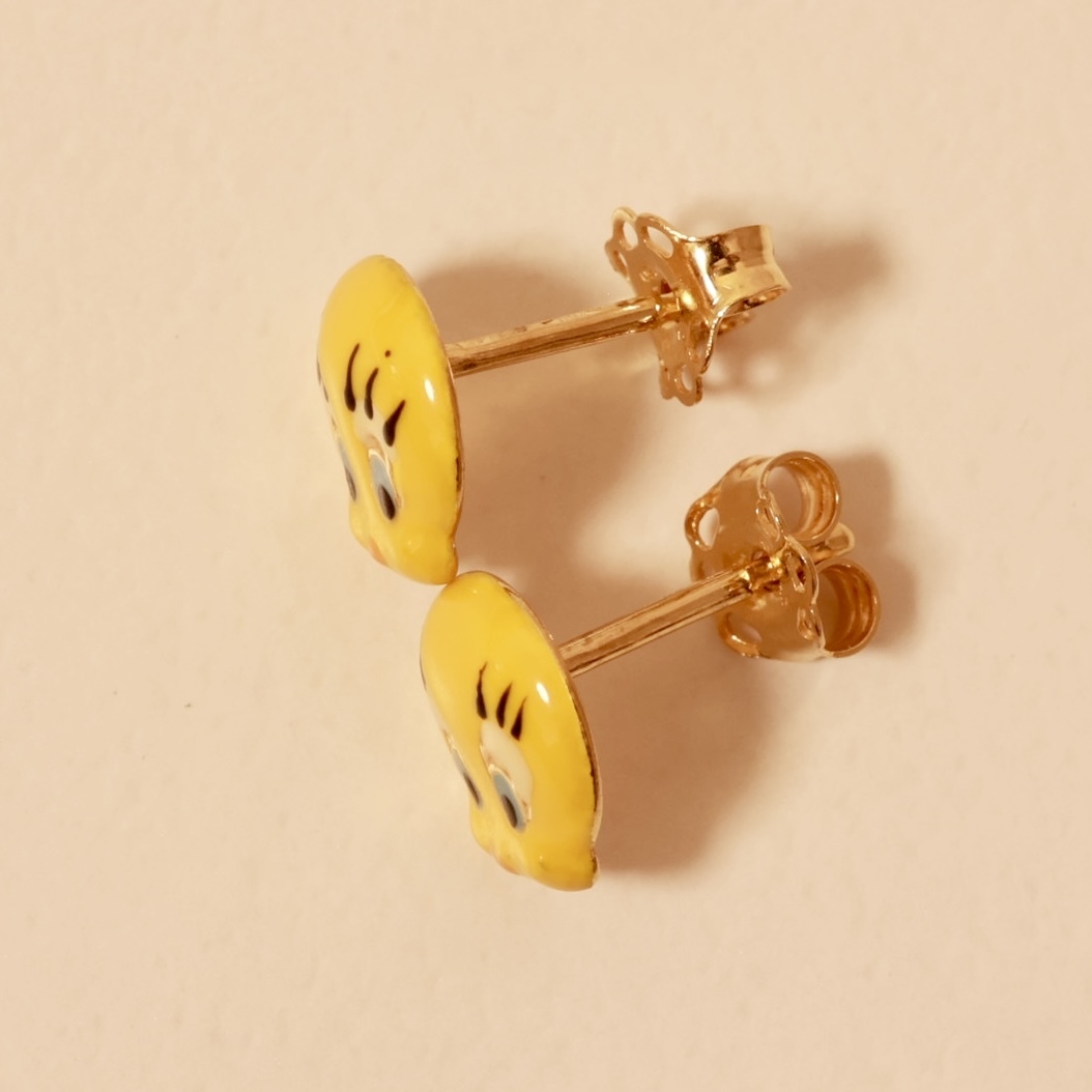 750 YG ワーナーブラザーズ ルーニー・テューンズ トゥイーティー ピアス エナメル K18_画像9