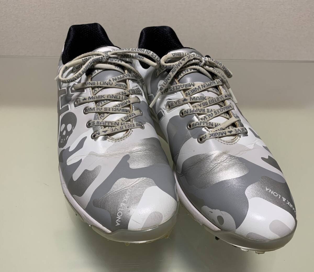 【希少】MARK&LONA マークアンドロナ ASICS アシックス ゴルフシューズ メンズ シルバー 迷彩 カモフラ サイズ27cm マクロナ