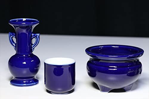 国産 ミニ仏壇 仏具 セット 陶器 5点+香炉灰+おりん 4点 マッチ付_画像3