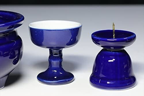 国産 ミニ仏壇 仏具 セット 陶器 5点+香炉灰+おりん 4点 マッチ付_画像4