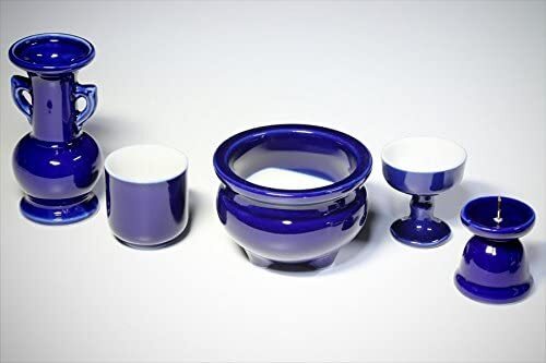 国産 ミニ仏壇 仏具 セット 陶器 5点+香炉灰+おりん 4点 マッチ付_画像6