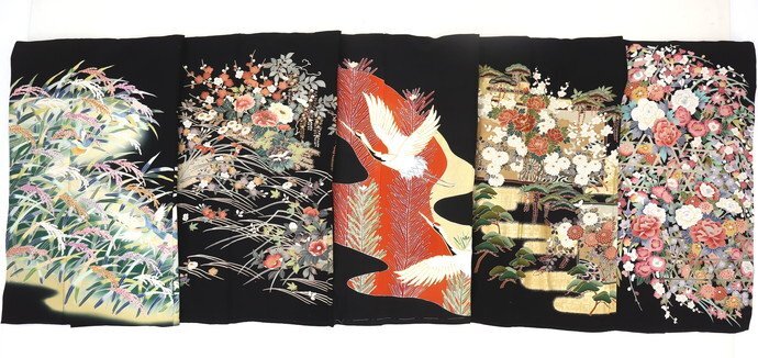★はしもと屋★◇新柄入荷！【黒留袖・5枚セット 】◇ 正絹 仕立て上がり まとめ売り 着物ドレス リメイク 中古〔同梱不可〕a2324ki