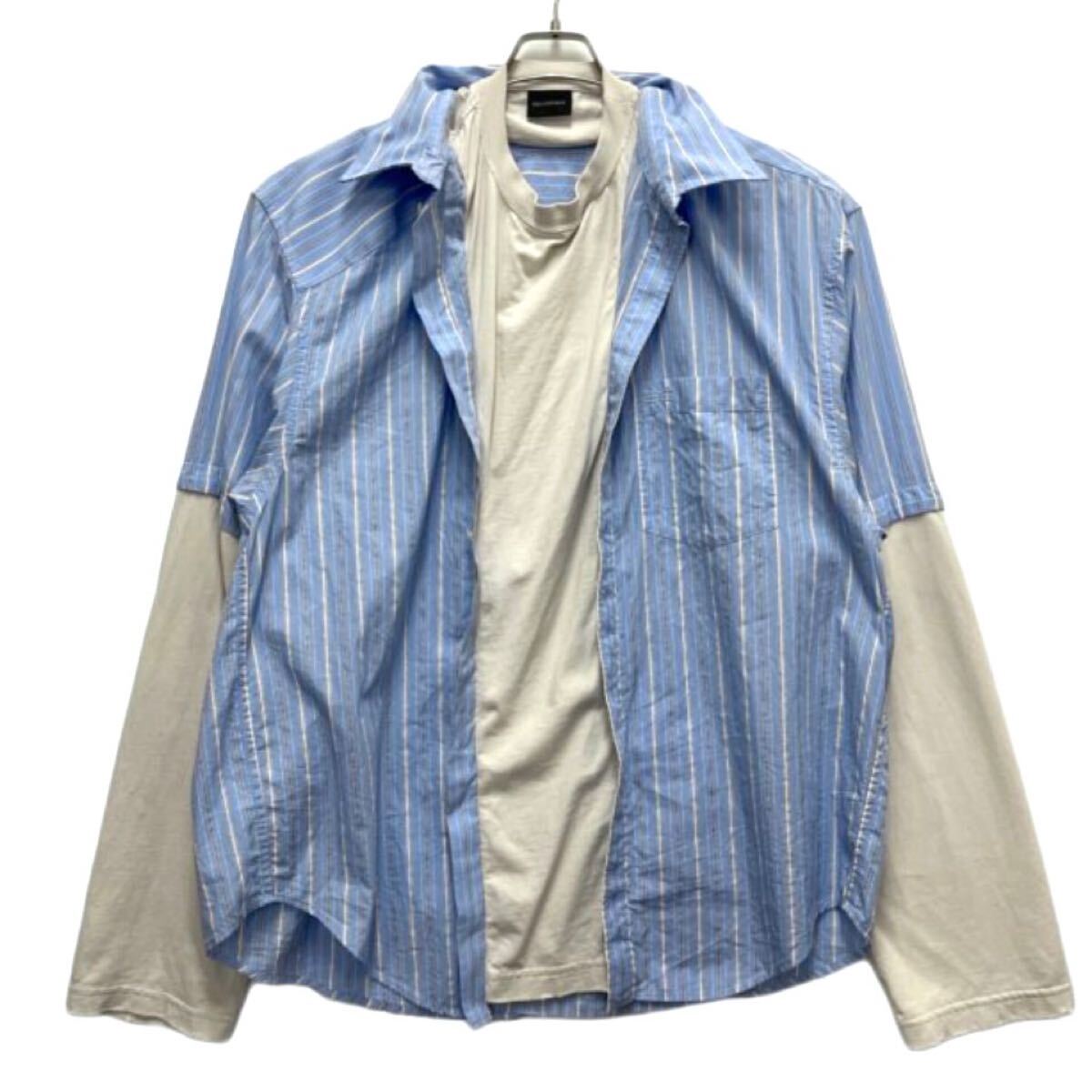 BALENCIAGA 22SS トロンプルイユシャツ サイズ3 ストライプ×ベージュ バレンシアガ 長袖シャツ ドッキング_画像1