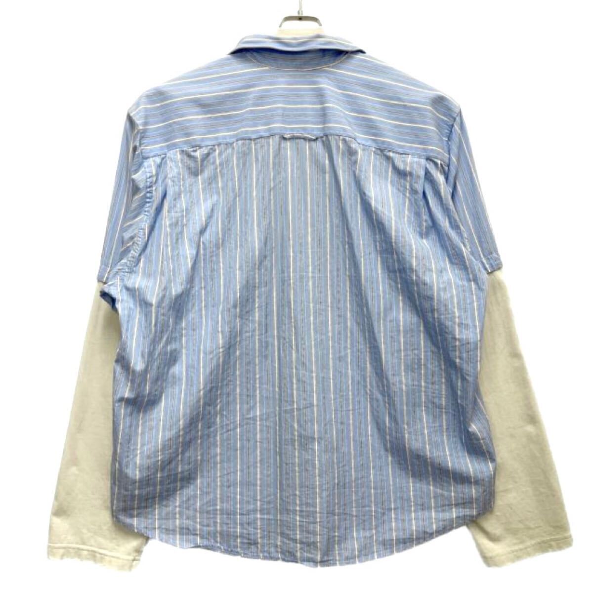 BALENCIAGA 22SS トロンプルイユシャツ サイズ3 ストライプ×ベージュ バレンシアガ 長袖シャツ ドッキング_画像2