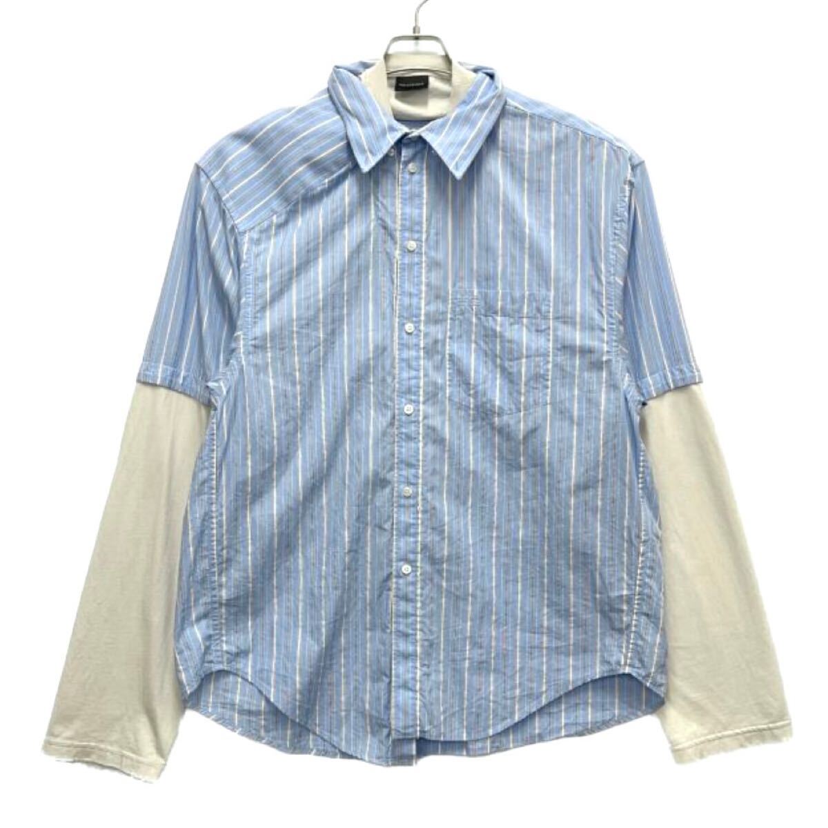 BALENCIAGA 22SS トロンプルイユシャツ サイズ3 ストライプ×ベージュ バレンシアガ 長袖シャツ ドッキング_画像3