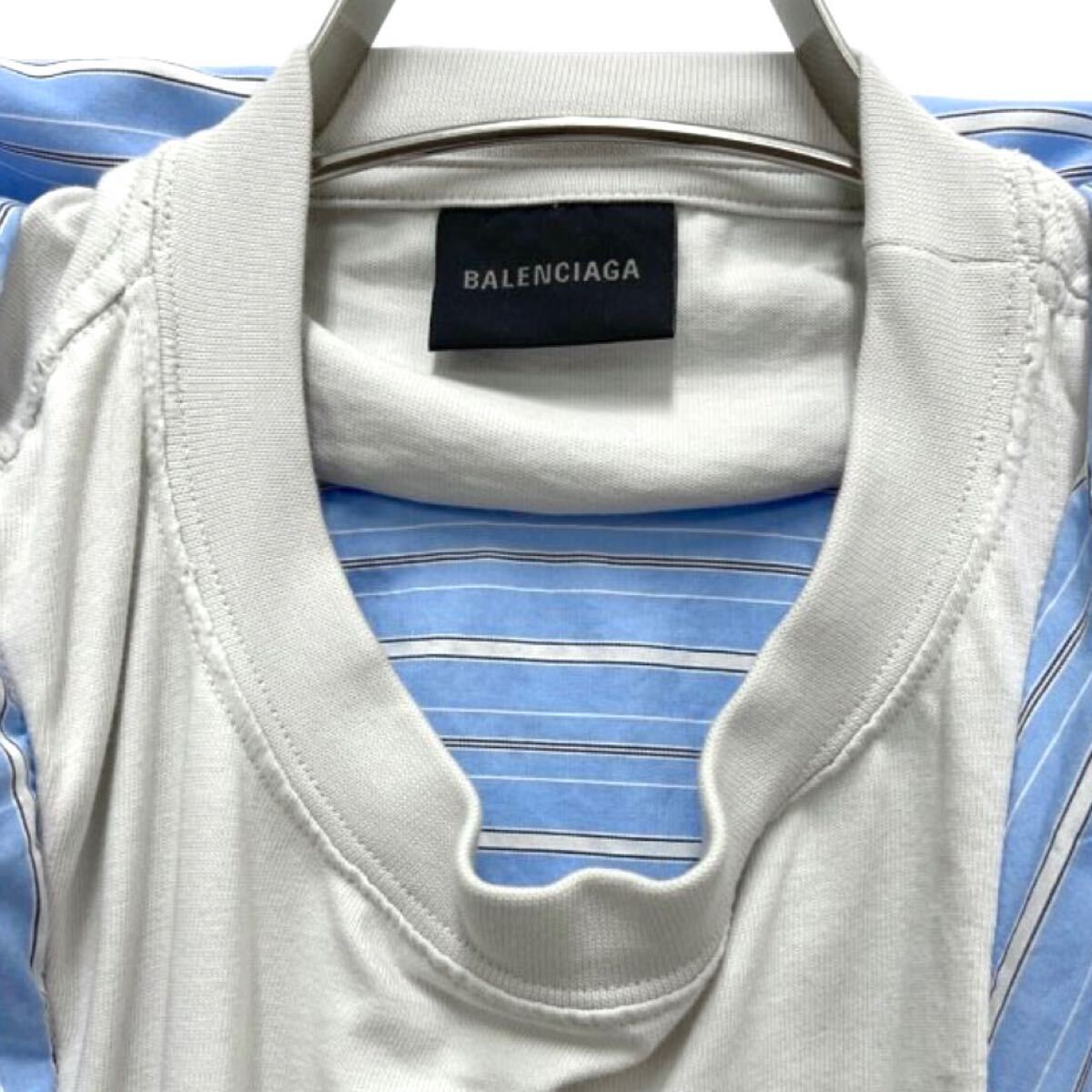 BALENCIAGA 22SS トロンプルイユシャツ サイズ3 ストライプ×ベージュ バレンシアガ 長袖シャツ ドッキング_画像7