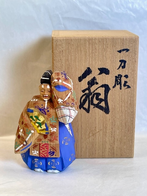 奈良一刀彫 小林宏寿 能人形 翁 ミニチュア木彫人形 共箱共布 奈良一刀彫 小林宏寿 能人形 翁 ミニチュア木彫人形 共箱共布