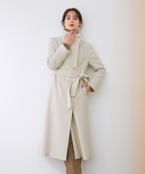 ROP ロペ　21AW カシミヤ混プレミアムウール　シルエットコート カシミヤ　ウール　女優　ロング　コート　オフホワイト　36
