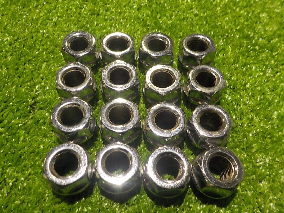 HN109p ホンダ系スチールメッキ貫通ナット １６個セット Ｍ１２ Ｐ１．５テーパー １９ミリ頭 厚さ約１７ミリ テーパーナットホイール用