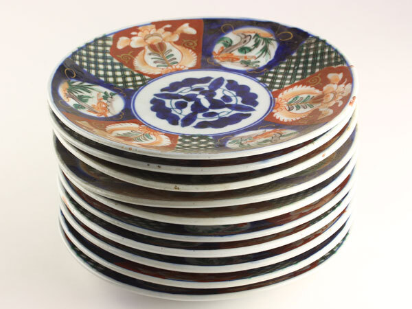 陵】r85ub52r 時代 金彩色絵 菱形 変形皿 暗い 10客 ・食器