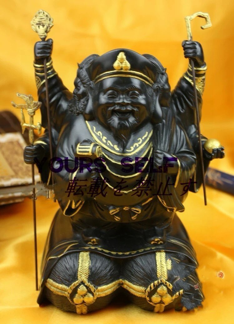 三面大黒天立像 （銅製＿仏像) 財神 置物 銅器 密教法具 寺院用仏具 高22cm