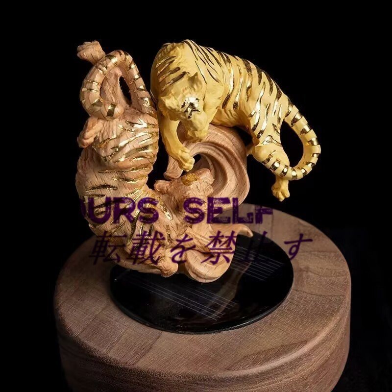 置物 干支 寅 虎 開運 トラ 本金 切金 木彫 美術(shù)工蕓品 全高約31cm