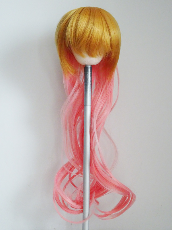 【9インチ＊ドールウィッグ＊DD/MDD/SD】ツートンロングカールテール（マンゴーピーチ）